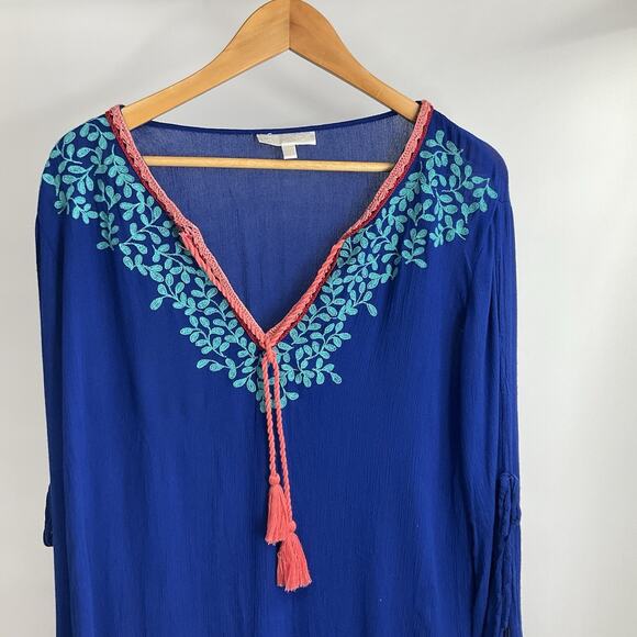 LA BLANCA Embroidered Cover up Dress Blue XS Resortwear Swim Oversized Relaxed - Picture 5 of 11